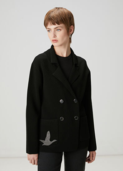 Beymen Club Double-Breasted Cardigan With Black Embroidered Lo - 3