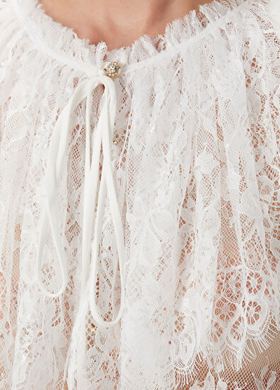 Melis Kaptanoglu White Lace Long Sleeve Women's Blouse - 5