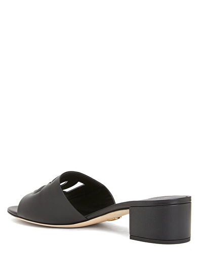 Siyah Logo Detaylı Kadın Deri Terlik - Görsel 4