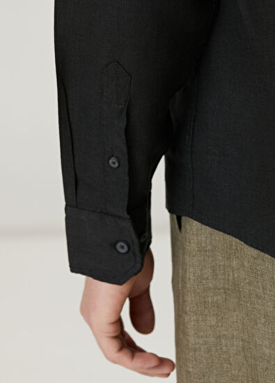 Beymen Club Siyah Comfort Fit Keten Gömlek - 7