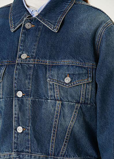 Victoria Beckham Mavi Cropped Denim Ceket - 4