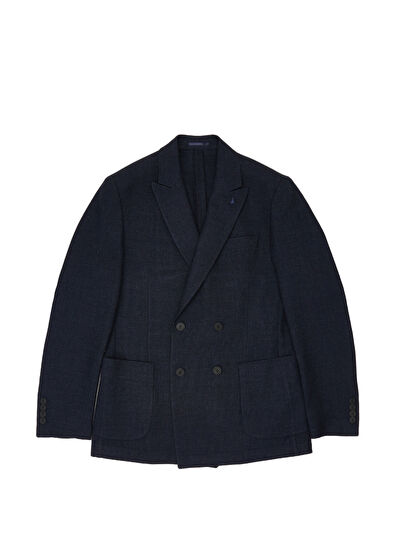 Beymen Club Navy Blue Dobby Double-Breasted Blazer - 5
