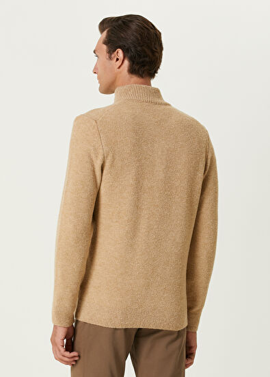 Beymen Club Açık Bej Yakası Fermuarlı Yün Kazak - 5