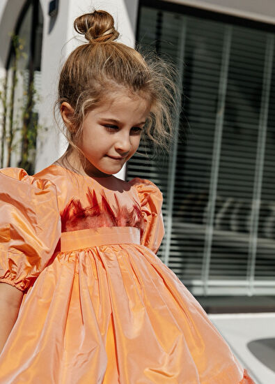 Lullmom Somon Tafta Kısa Kollu Kız Çocuk Elbise - 3