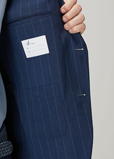 Beymen Club Navy Blue Striped Patterned Linen Suit - 10