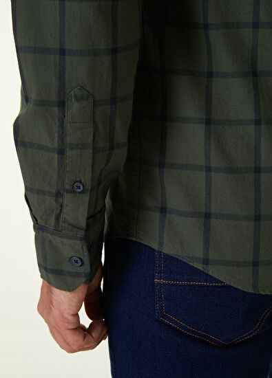 Beymen Club Comfort Fit Haki Geniş Ekose Desenli Gömlek - 6