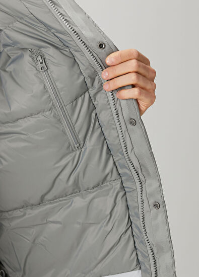 Sheer Açık Gri Kapüşonlu Puff Mont - Görsel 8