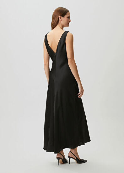 Beymen Club Black Maxi Satin Evening Dress - 5