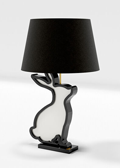 Wonderland Design Atelier Tavşan Figürlü Siyah Beyaz Ahşap Abajur - 3