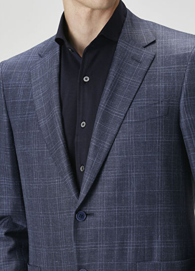 Canali Lacivert Ekose Desenli Ceket - 5