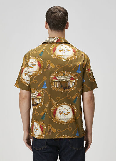 Drôle De Monsieur Haki Figür Desenli Kısa Kollu Gömlek - 5