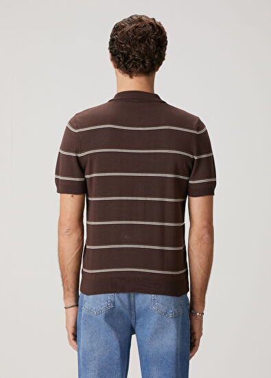 Beymen Club Brown Ecru Striped Cotton Polo Knitwear - 5