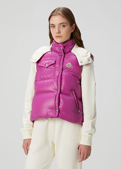 Moncler Pario Koyu Pembe Kapüşonlu Yelek - 3