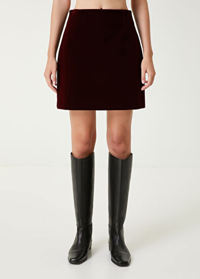 Beymen Club Burgundy Mini Velvet Skirt - 4