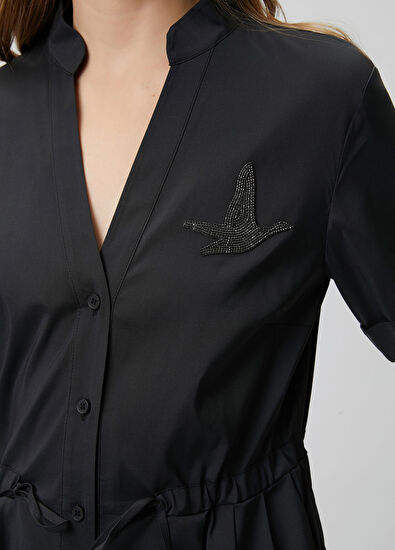 Beymen Club Black Crystal Logo Long Shirt Dress - 6