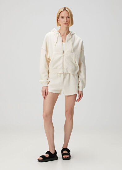 American Vintage Ekru Kapüşonlu Fermuarlı Sweatshirt - 3