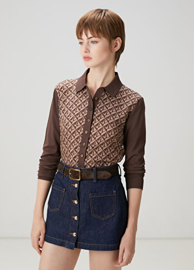 Beymen Club Kahverengi Monogram Polo Hırka - 3