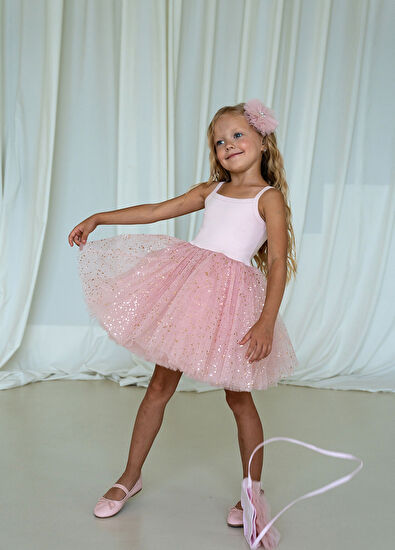 Mini Celebrities Pudra Pembe Varak Baskılı Tütü Kız Çocuk Elbise - 3