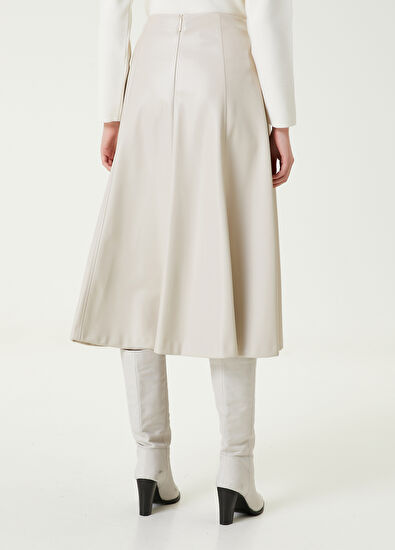 Beymen Club Bej Midi Suni Deri Evaze Etek - 5