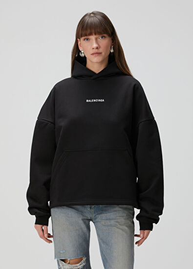 Balenciaga Siyah Kapüşonlu Logolu Sweatshirt - 3