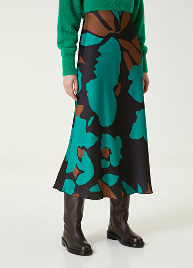 Beymen Club Yeşil Desenli Saten Midi Boy Etek - 3