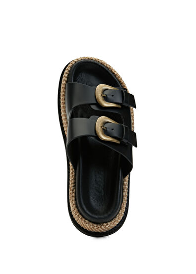 Beymen Club Black Jute Soles Womens Leather Slippers - 4