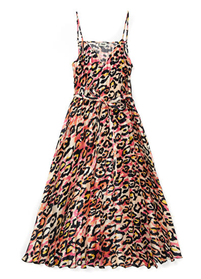 Beymen Club V Yaka Leopar Desenli Pilili Midi Elbise - 7