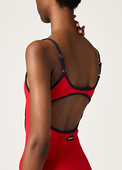 Miu Miu Kırmızı Teknik Örme Kadın Mayo - 4