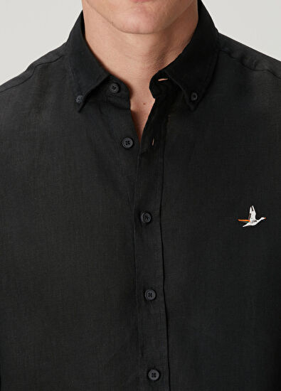 Beymen Club Siyah Comfort Fit Keten Gömlek - 6