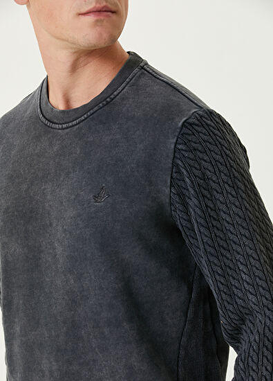 Beymen Club Anthracite Sleeves Knitted Textured Sweatshirt - 6