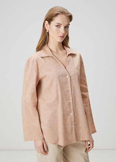 Beymen Club Açık Kahverengi Keten Gömlek - 3