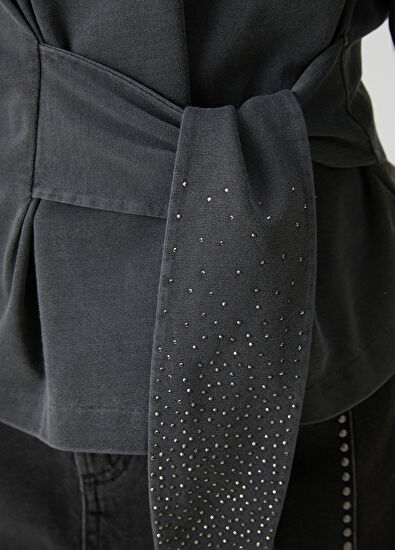 Beymen Club Antrasit Taşlı Bağlama Detaylı T-shirt - 6