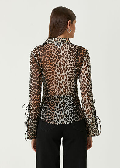 Ganni Leopar Desenli Şifon Gömlek - 5