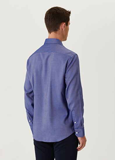 Beymen Club Comfort Fit Lacivert Armürlü Non-iron Gömlek - 5