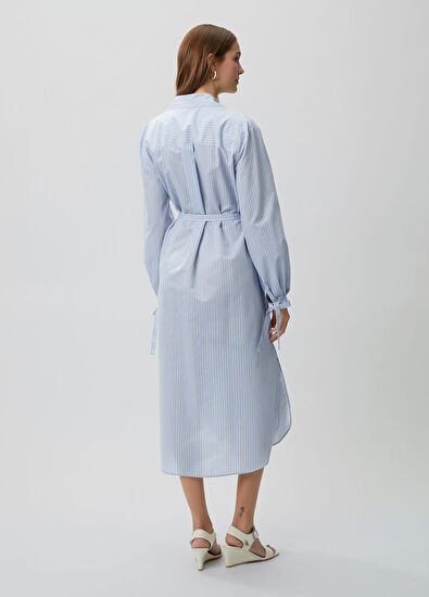 Beymen Club Blue Crystal Logo Striped Long Shirt Dress - 5