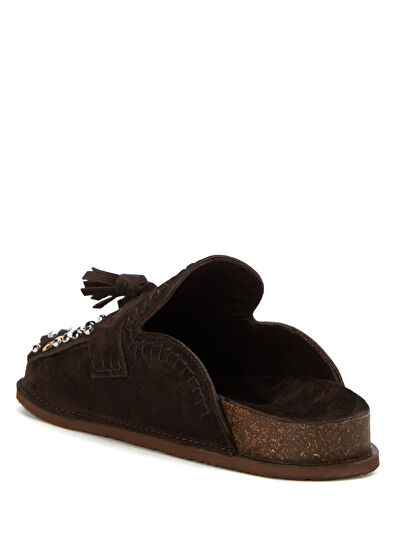 Beymen Club Brown Stud Women's Suede Sabo Slippers - 3