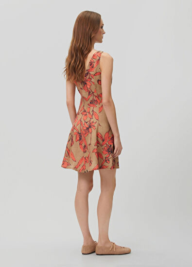 Beymen Club Camel Red Floral Mini Linen Dress - 3