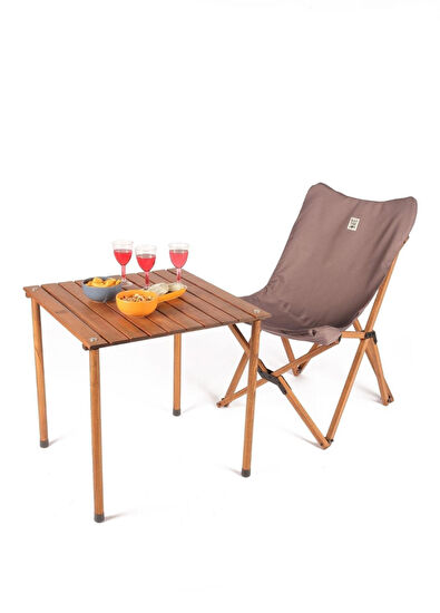 Bag The Joy Wooden Brown Foldable Camping Table 60x60x55 cm - 5
