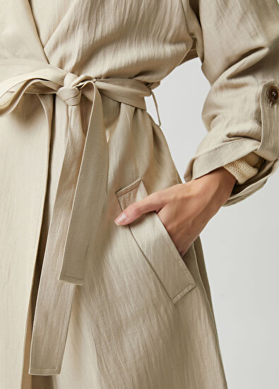 Beymen Club Stone Linen Trench Coat - 7
