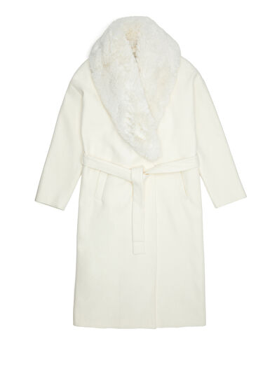 Beymen Club Beyaz Yakası Suni Kürklü Kruvaze Kaşe Palto - 7