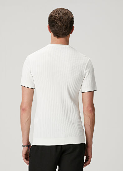 Beymen Club White Waffle Knit Textured Short Sleeve Sweater - 5