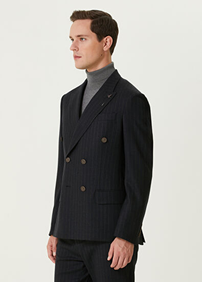 Beymen Club Antrasit Çizgili Yün Ceket - 4