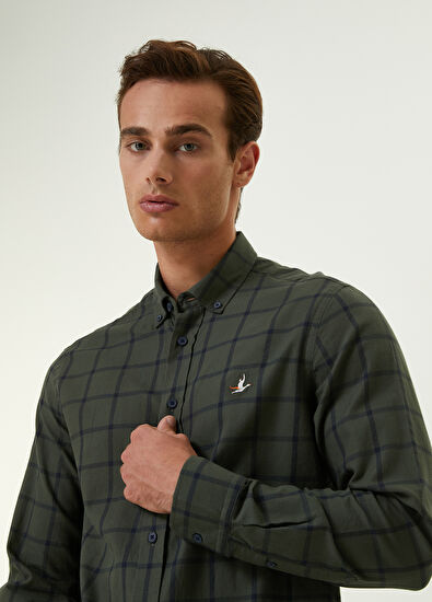 Beymen Club Comfort Fit Haki Geniş Ekose Desenli Gömlek - 7