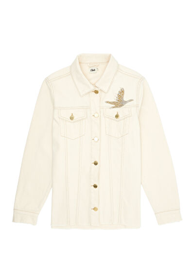 Beymen Club Ekru Taşlı Logolu Denim Ceket - 7