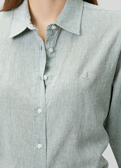 Beymen Club Su Yeşili Keten Gömlek - 6