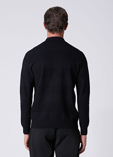 Beymen Club Black Polo Collar Horizontal Knit Block Sweater - 5