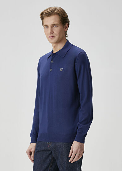 Fendi Lacivert Polo Yaka Yün Triko - 3