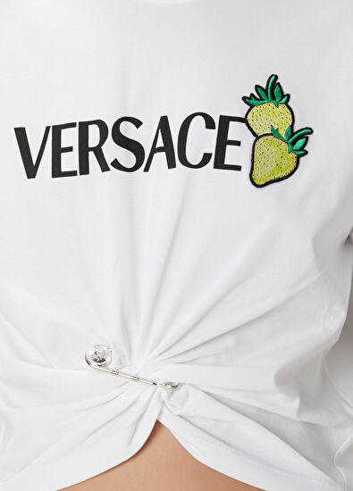 Versace Strawberry Garden Beyaz Crop T-shirt - 5