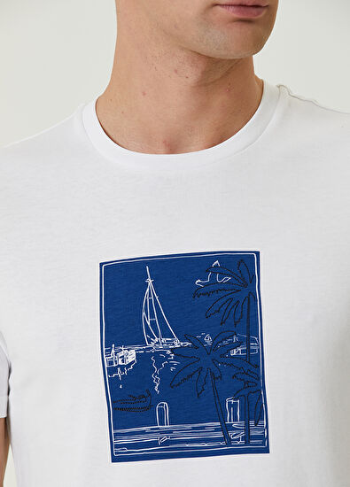 Beymen Club Beyaz Manzara Baskılı Nakışlı T-shirt - 6