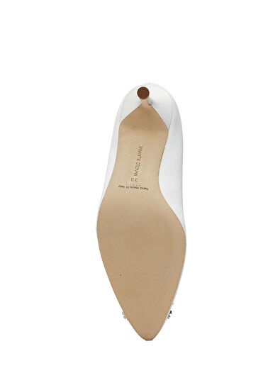 Manolo Blahnik Hangisi White Satin Heeled Shoe - 5